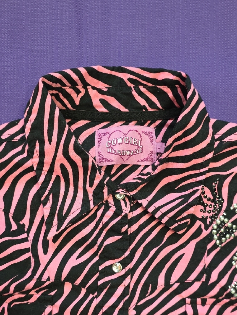 Womens's Pink & Black Zebra-Print Button Down Shirt - Picture 7 of 13